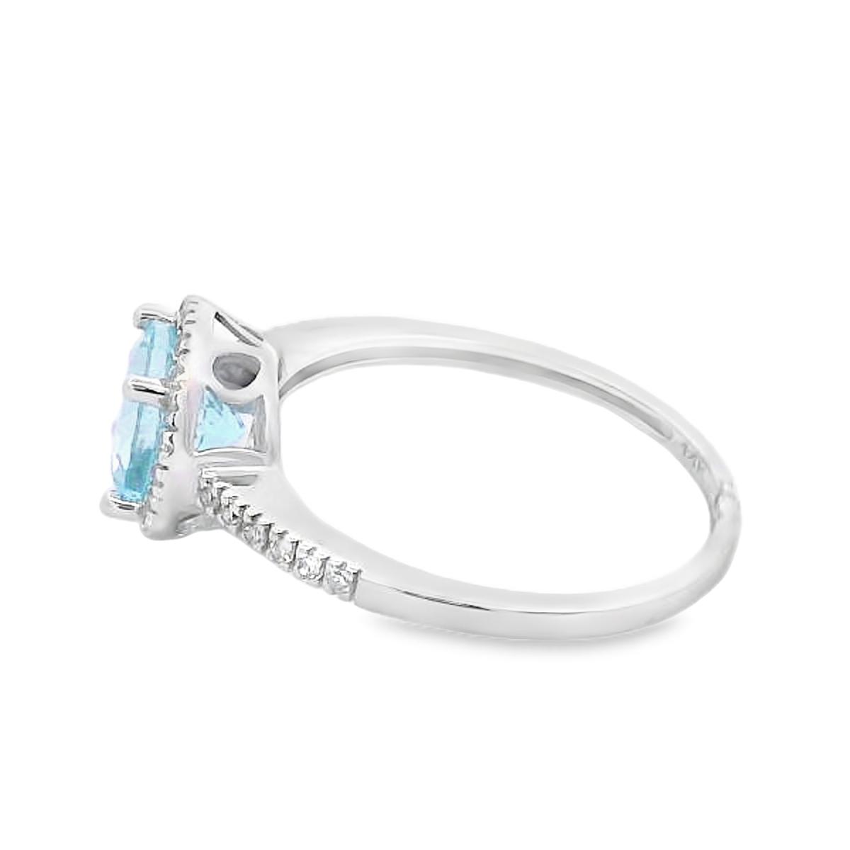 14K White Gold Aquamarine Diamond Halo Ring