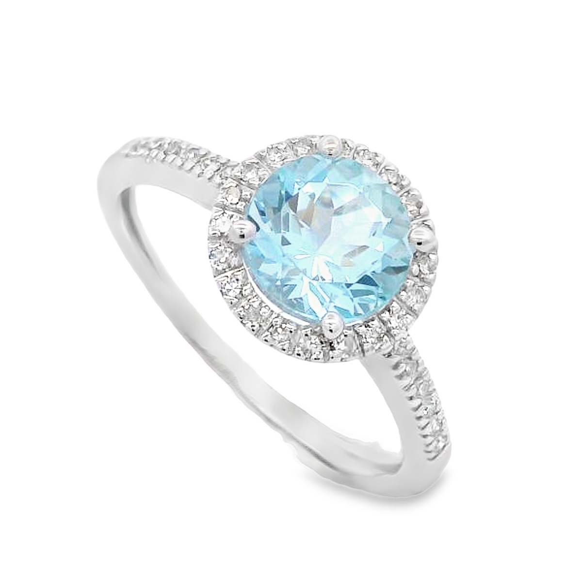 14K White Gold Aquamarine Diamond Halo Ring