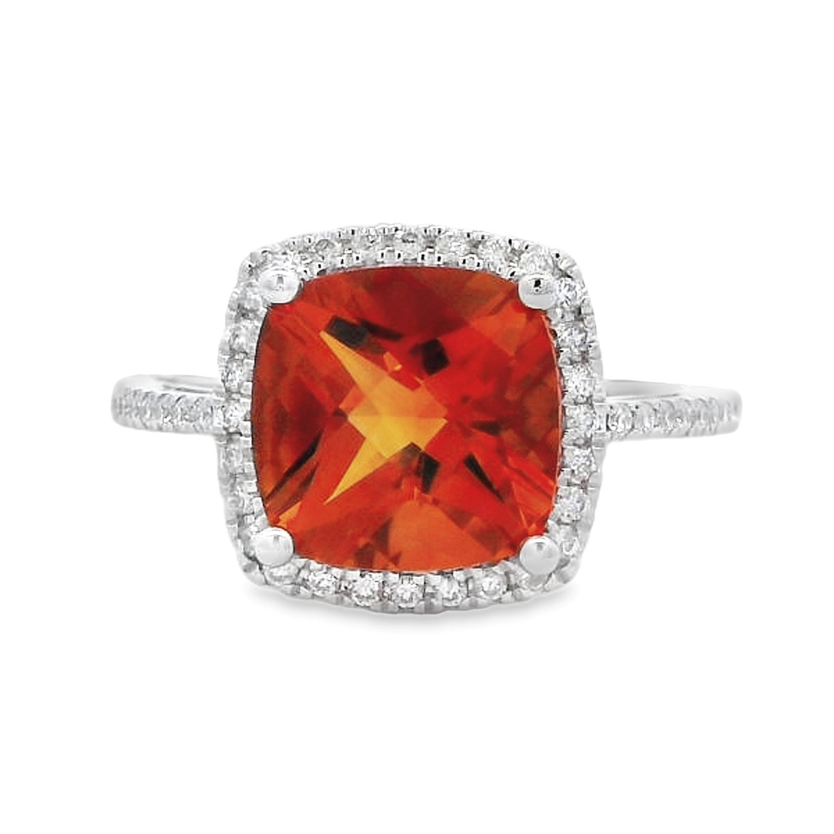 14K White Gold Citrine Halo Ring