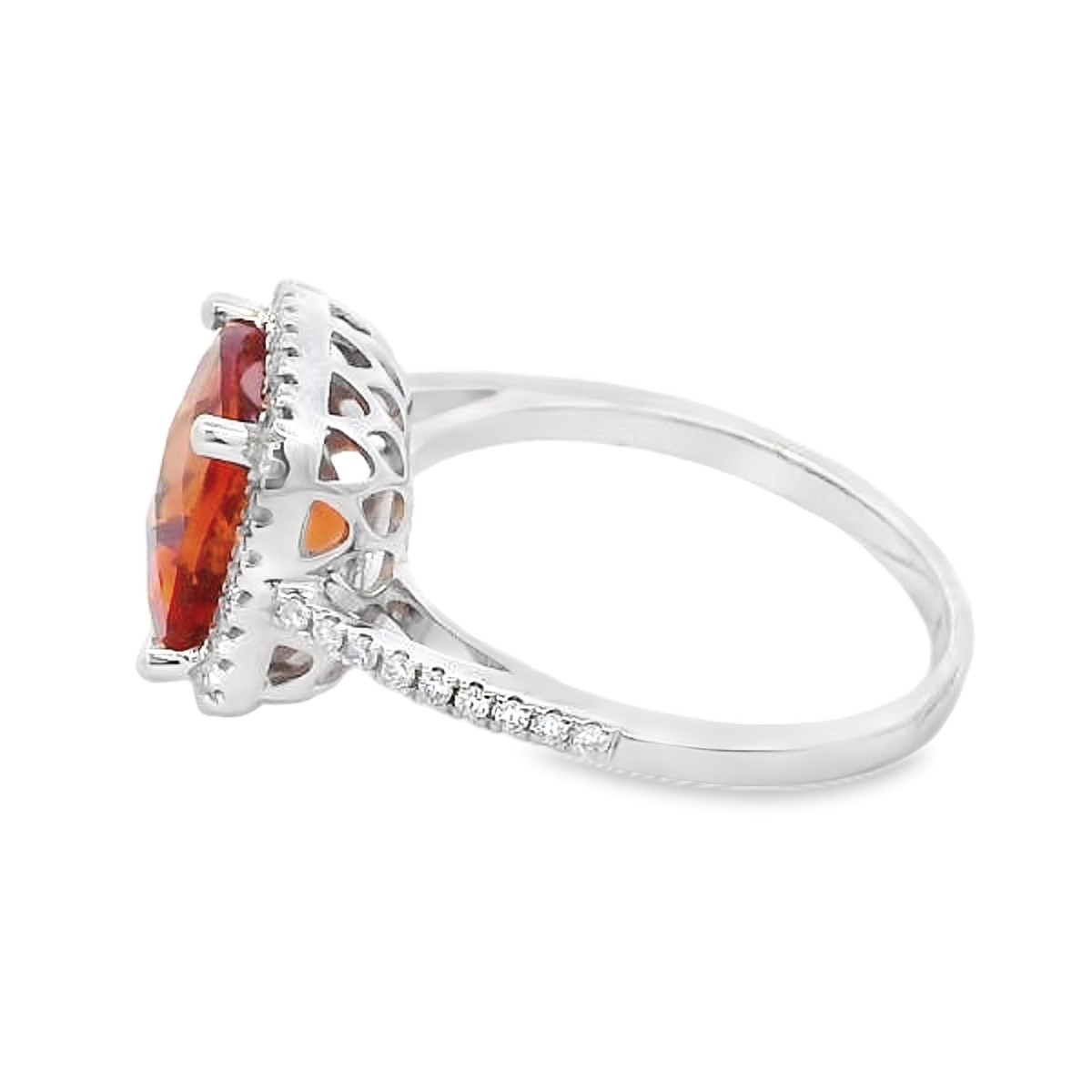14K White Gold Citrine Halo Ring