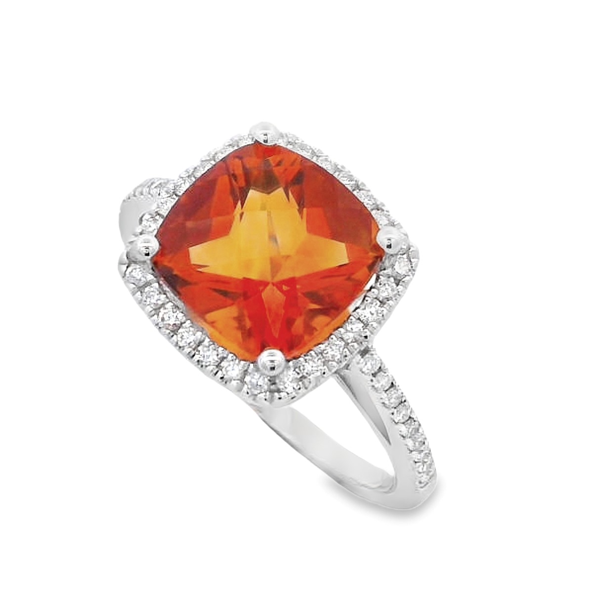 14K White Gold Citrine Halo Ring