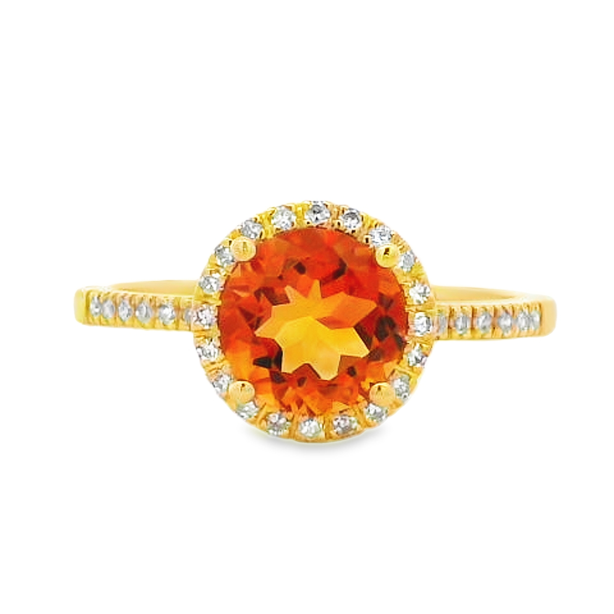 14K Yellow Gold Citrine Diamond Halo Ring