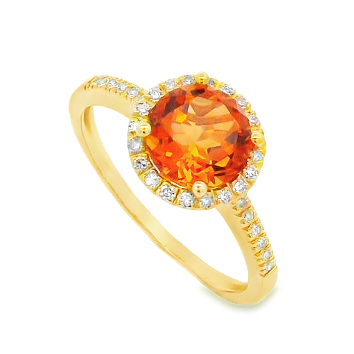 14K Yellow Gold Citrine Diamond Halo Ring