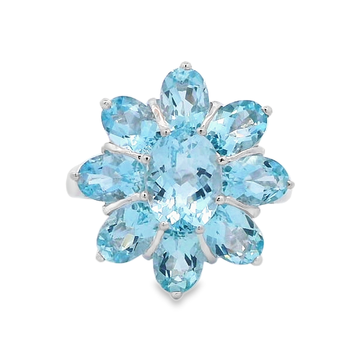 14K White Gold Aquamarine Flower Cluster Ring