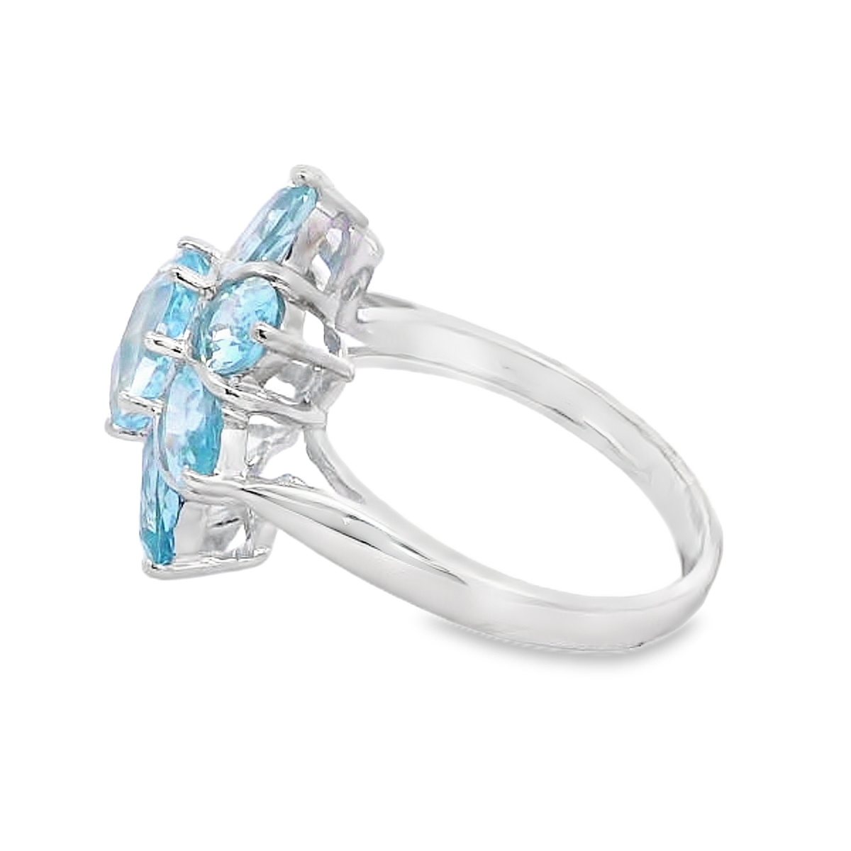 14K White Gold Aquamarine Flower Cluster Ring