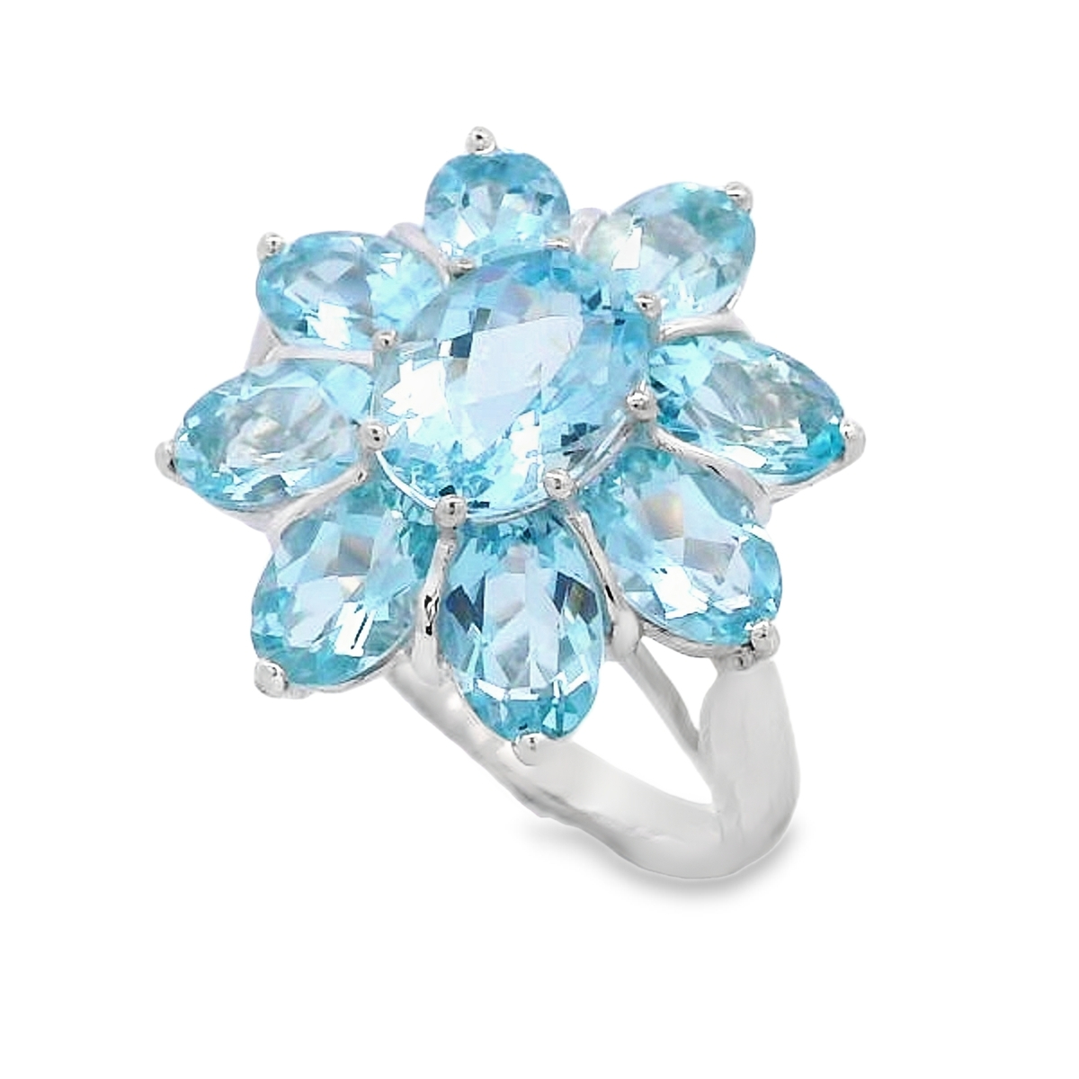 14K White Gold Aquamarine Flower Cluster Ring