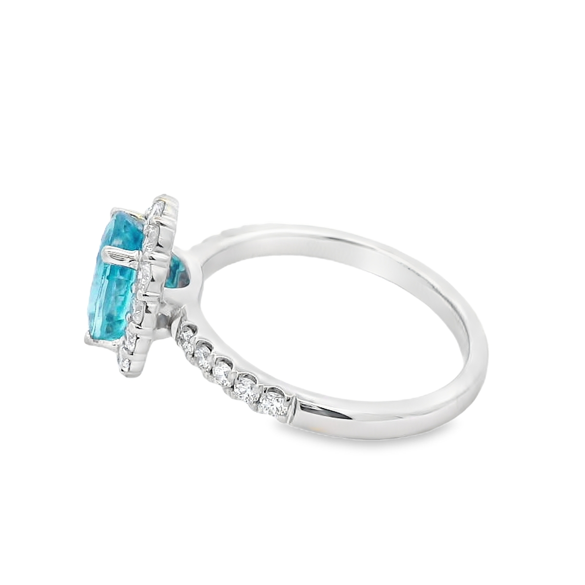 Simon G. Jewelry 18K White Gold Blue Zircon and Diamond Halo Ring
