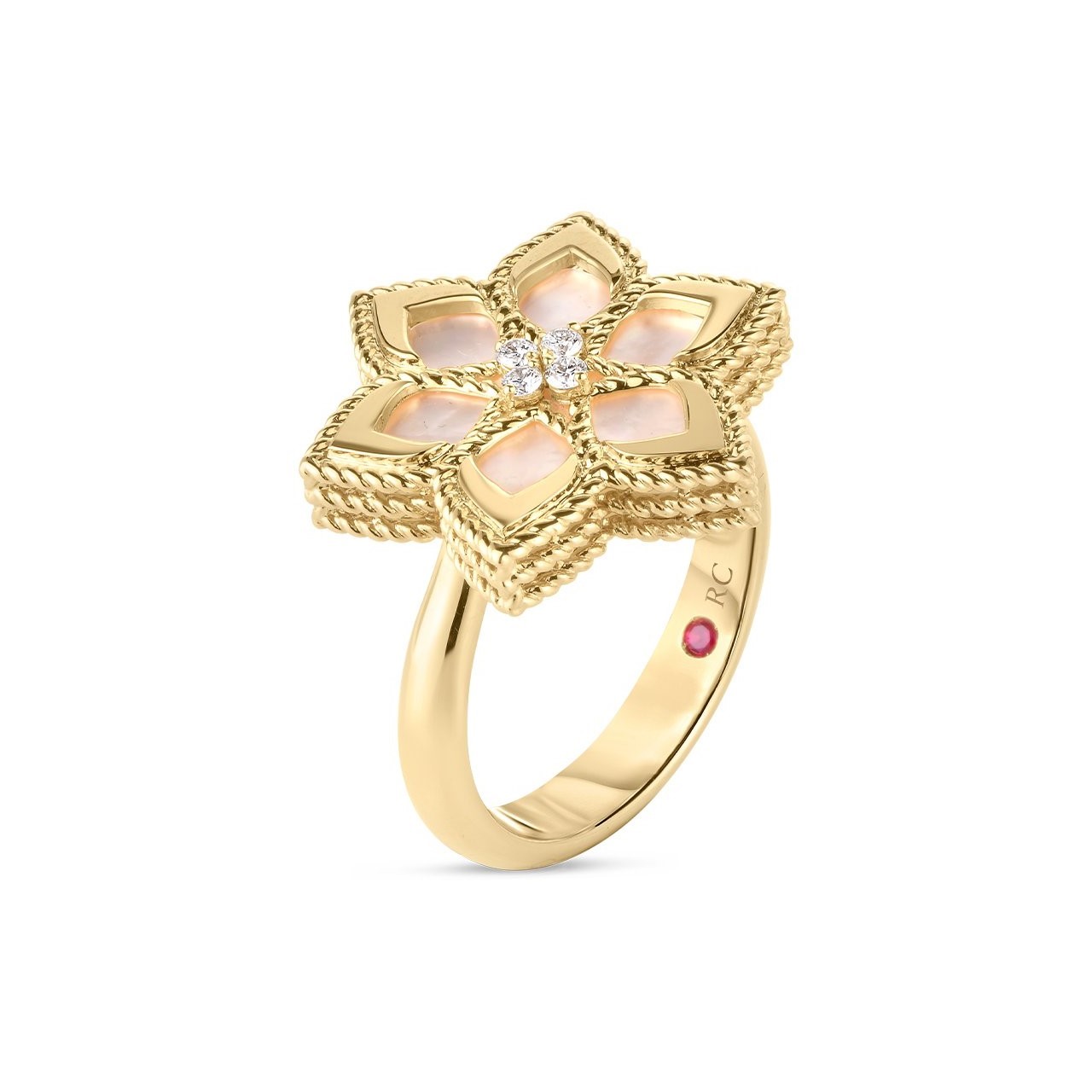 Roberto Coin 18K Yellow Gold Vernazza Mother Of Pearl & Diamond Flower Ring
