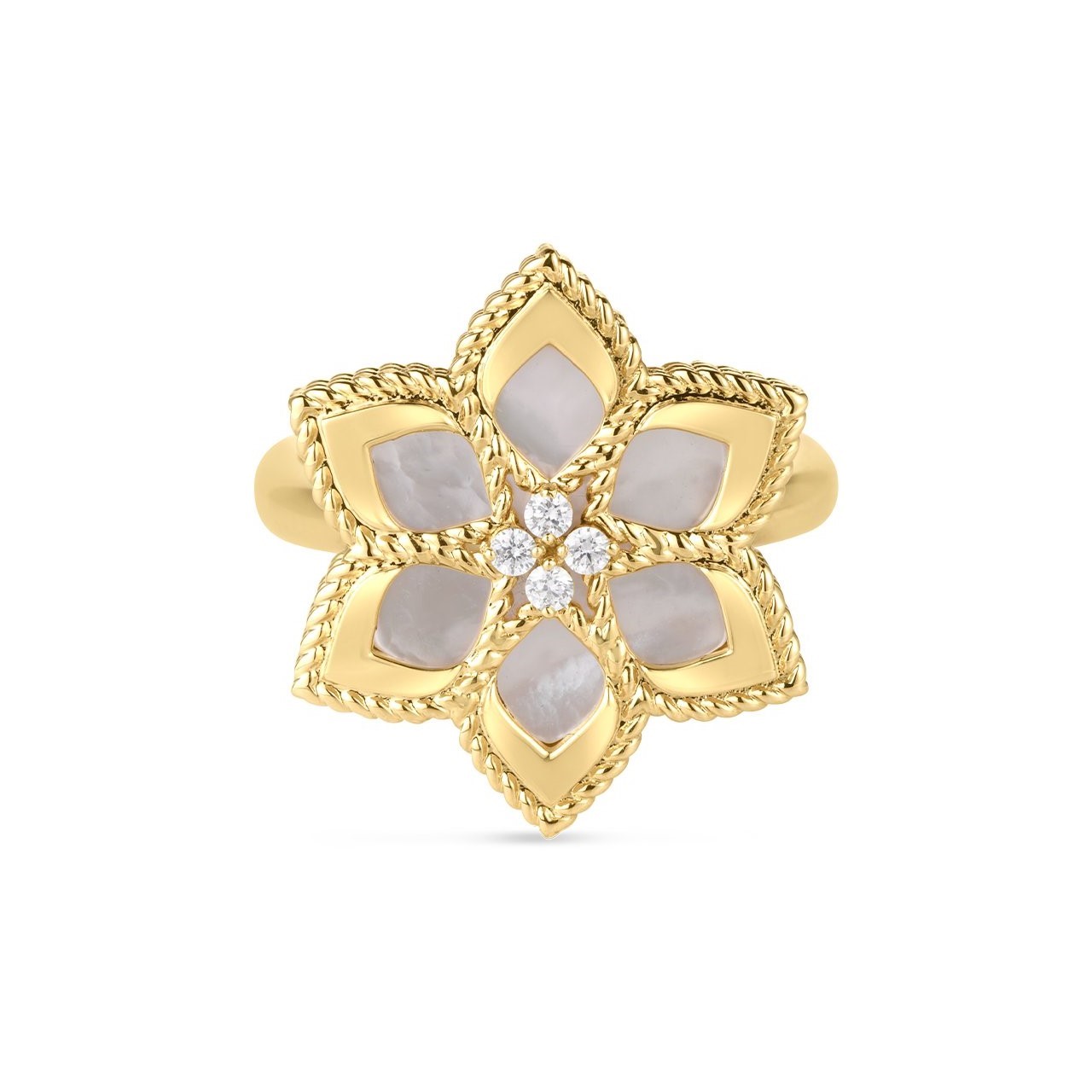 Roberto Coin 18K Yellow Gold Vernazza Mother Of Pearl & Diamond Flower Ring