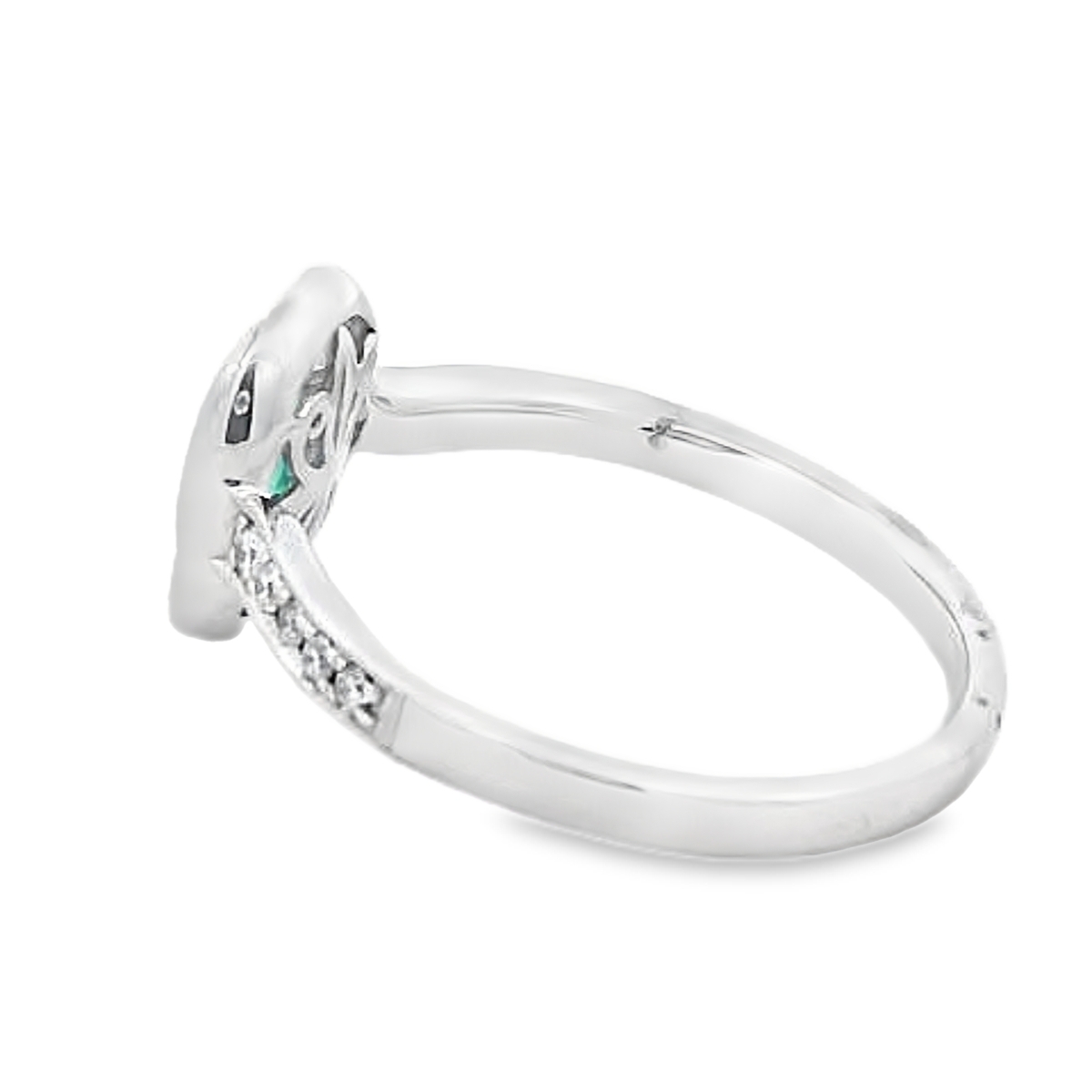 18K White Gold Bezel Emerald and Diamond Halo Ring