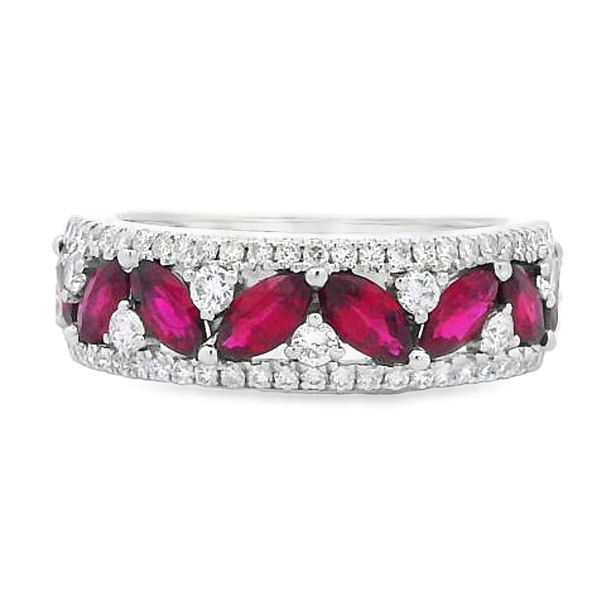 18K White Gold Marquise Ruby & Diamond Alternating Ring