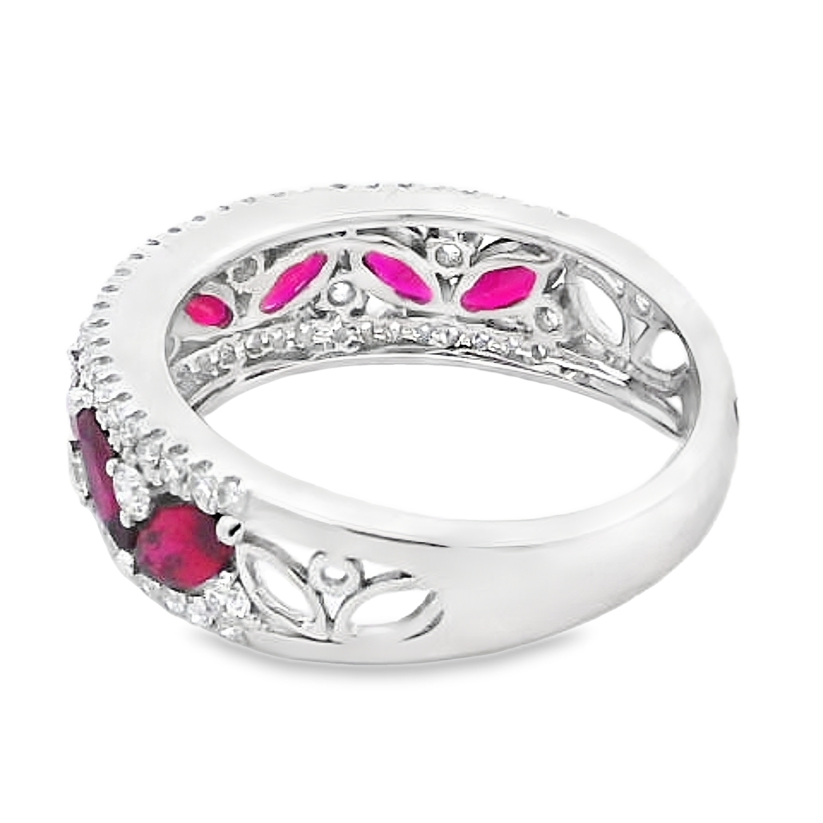 18K White Gold Marquise Ruby & Diamond Alternating Ring