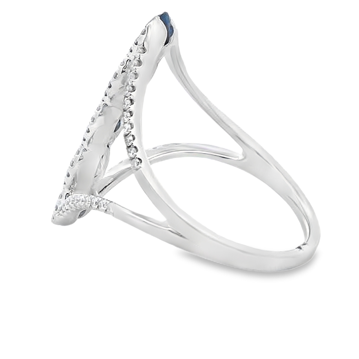 18K White Gold Sapphire & Diamond Split-Shank Open Bar Ring