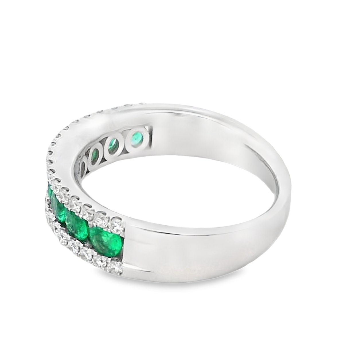 18K White Gold Emerald & Diamond Rows Ring