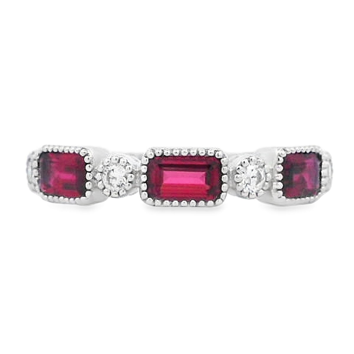 18K White Gold Milgrain Bezel Ruby & Diamond Ring