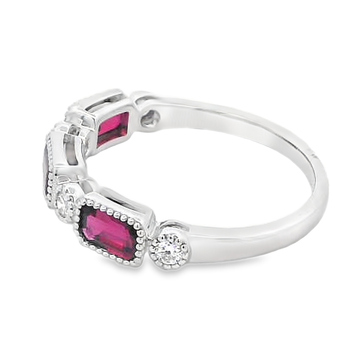 18K White Gold Milgrain Bezel Ruby & Diamond Ring