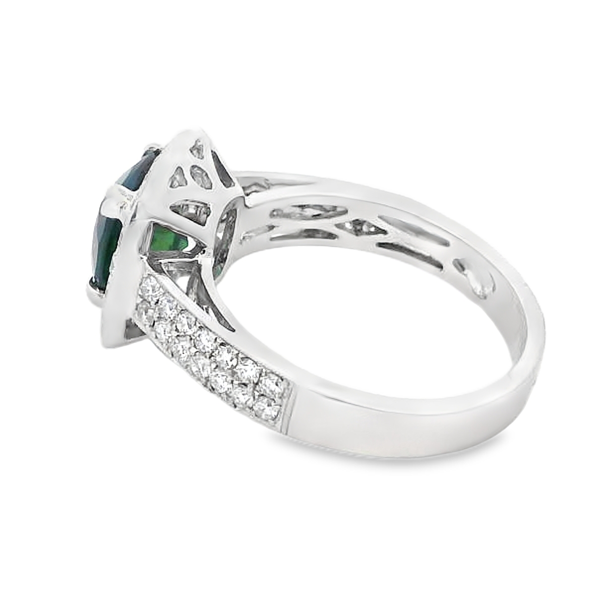 18K White Gold Green Tourmaline and Diamond Halo Ring