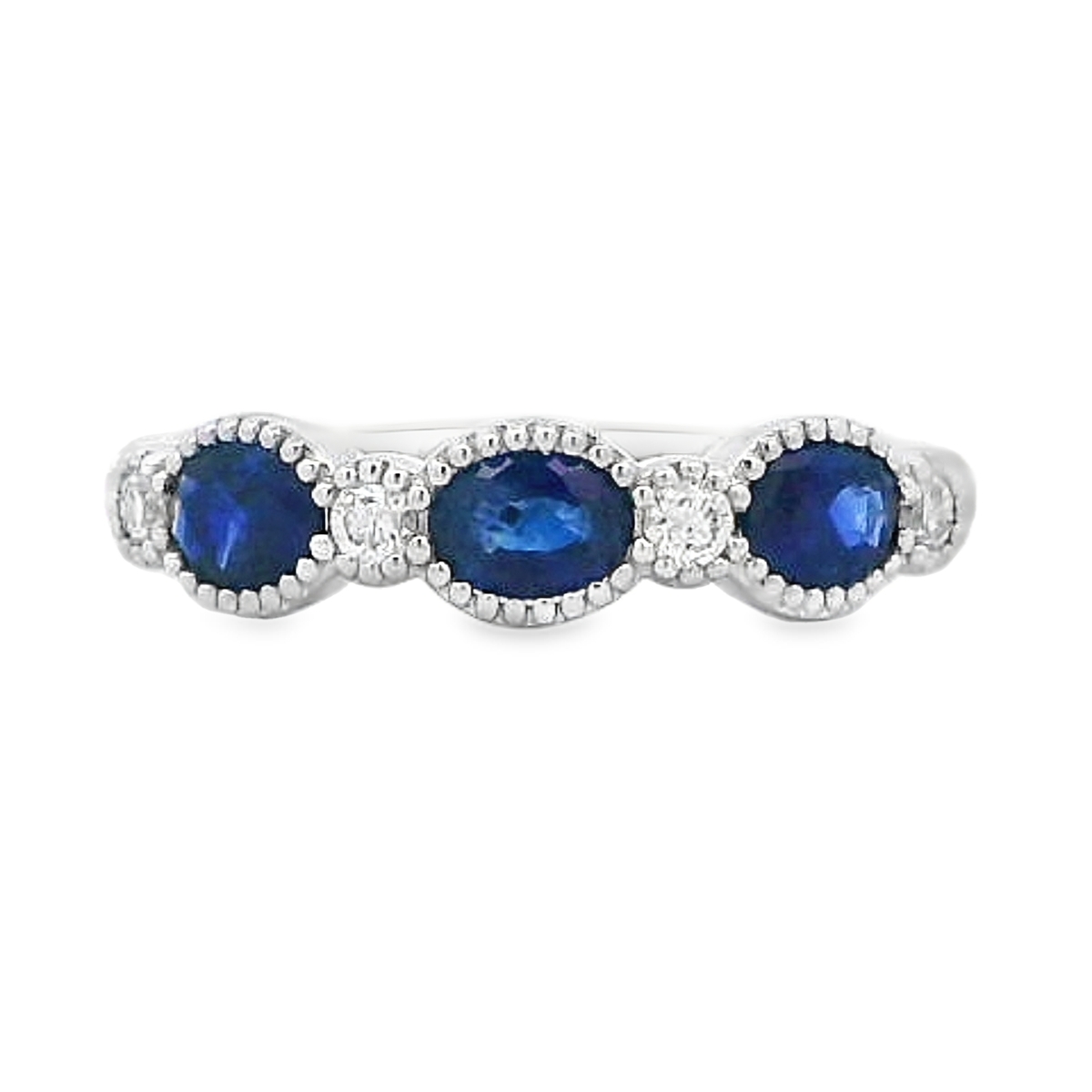 18K White Gold Milgrain Bezel Sapphire & Diamond Ring