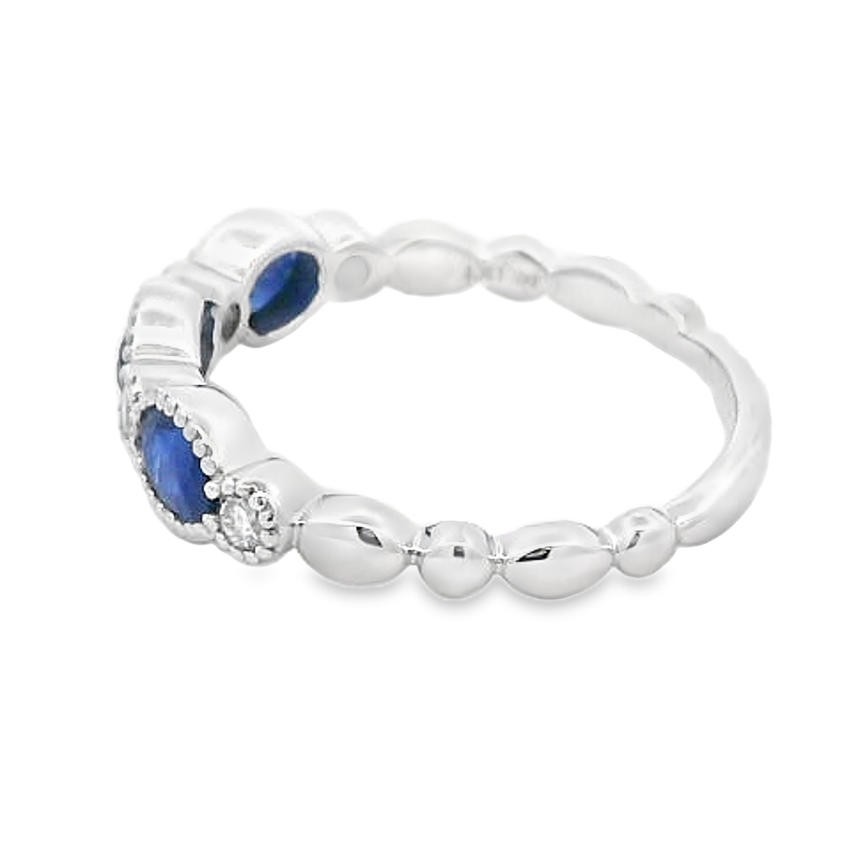 18K White Gold Milgrain Bezel Sapphire & Diamond Ring