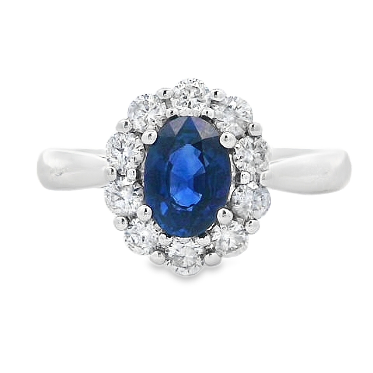 18K White Gold Sapphire and Diamond Halo Ring