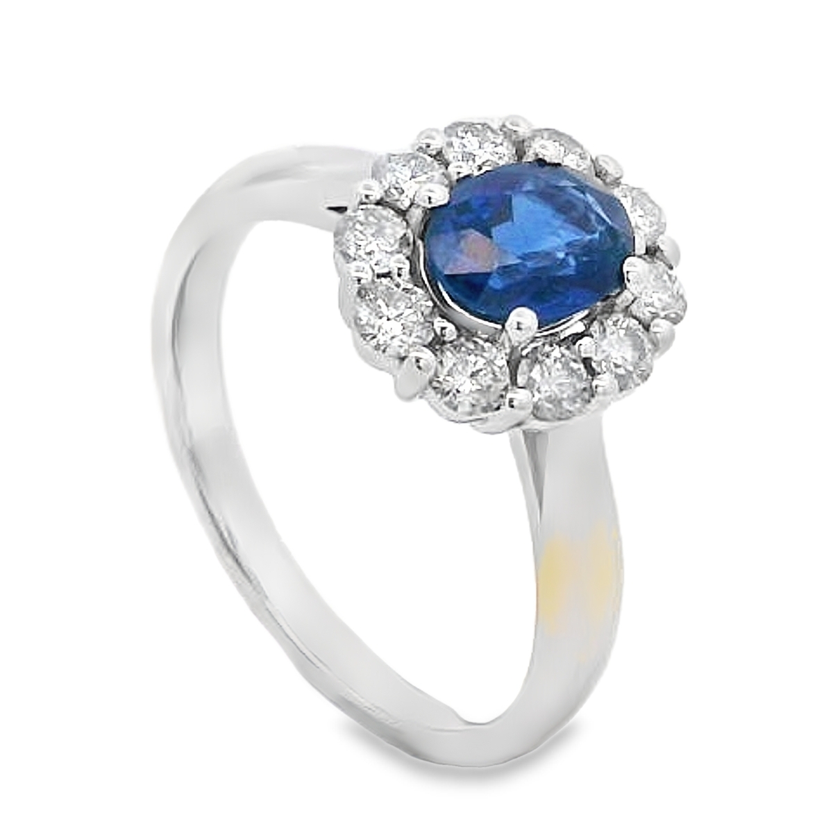 18K White Gold Sapphire and Diamond Halo Ring