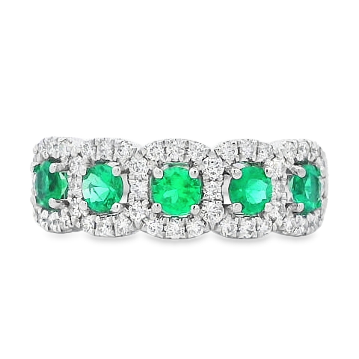 18K White Gold Emerald & Diamond Twist Band
