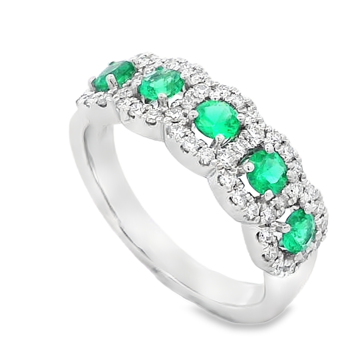 18K White Gold Emerald & Diamond Twist Band