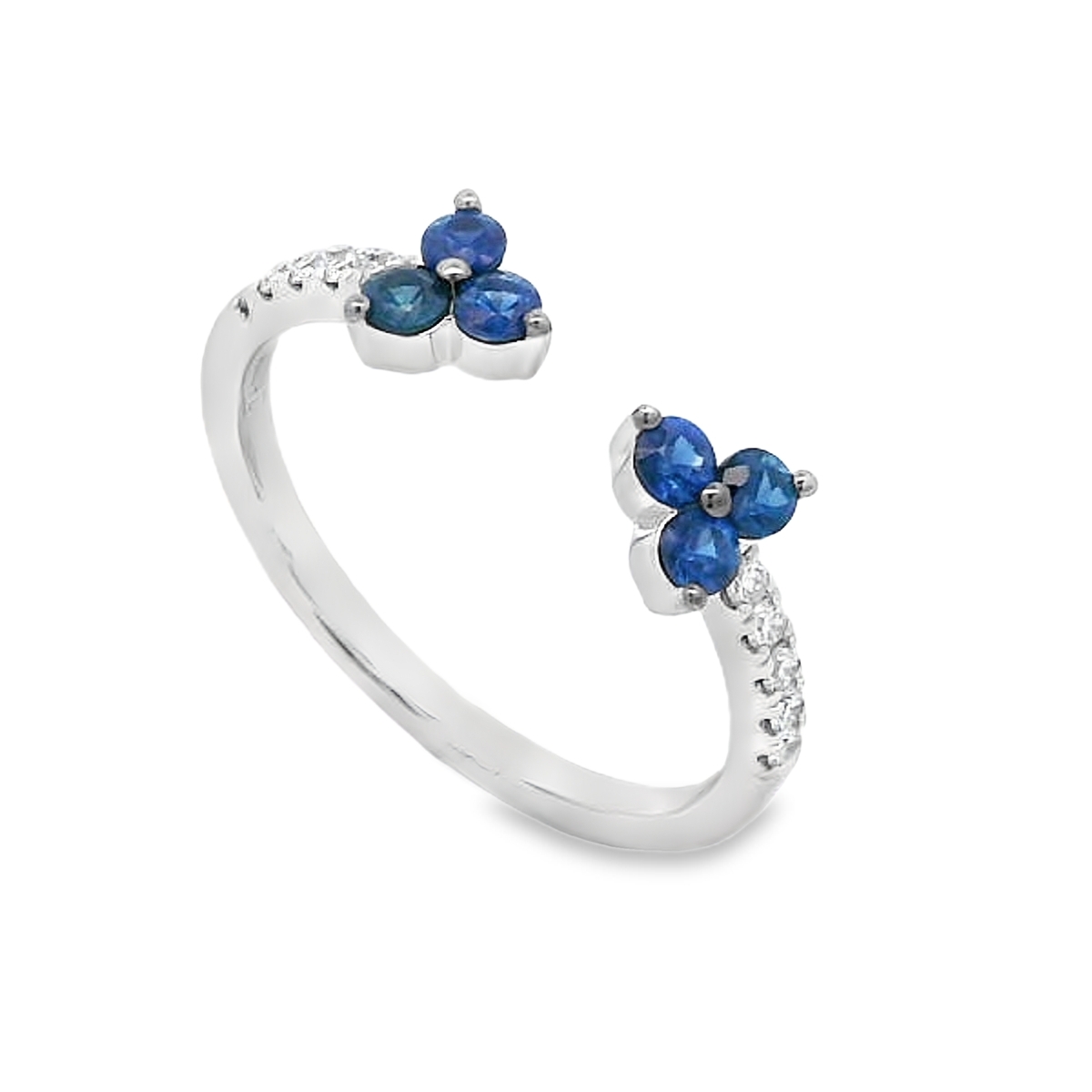 18K White Gold Sapphire & Diamond Open Split Ring