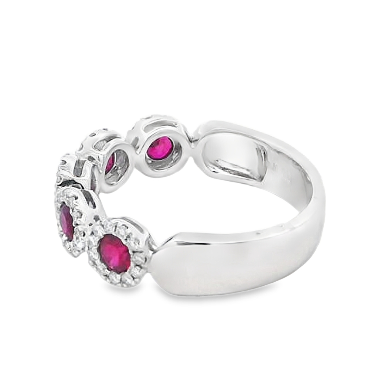 18K White Gold 5-Stone Ruby & Diamond Halo Ring