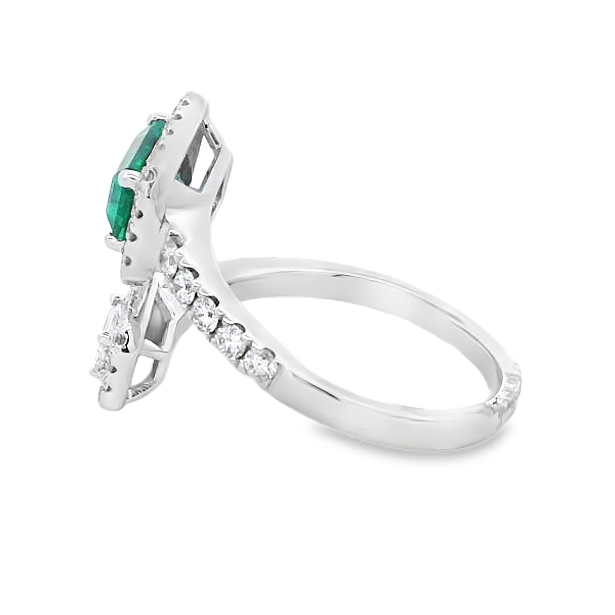18K White Gold Emerald & Diamond Bypass Ring