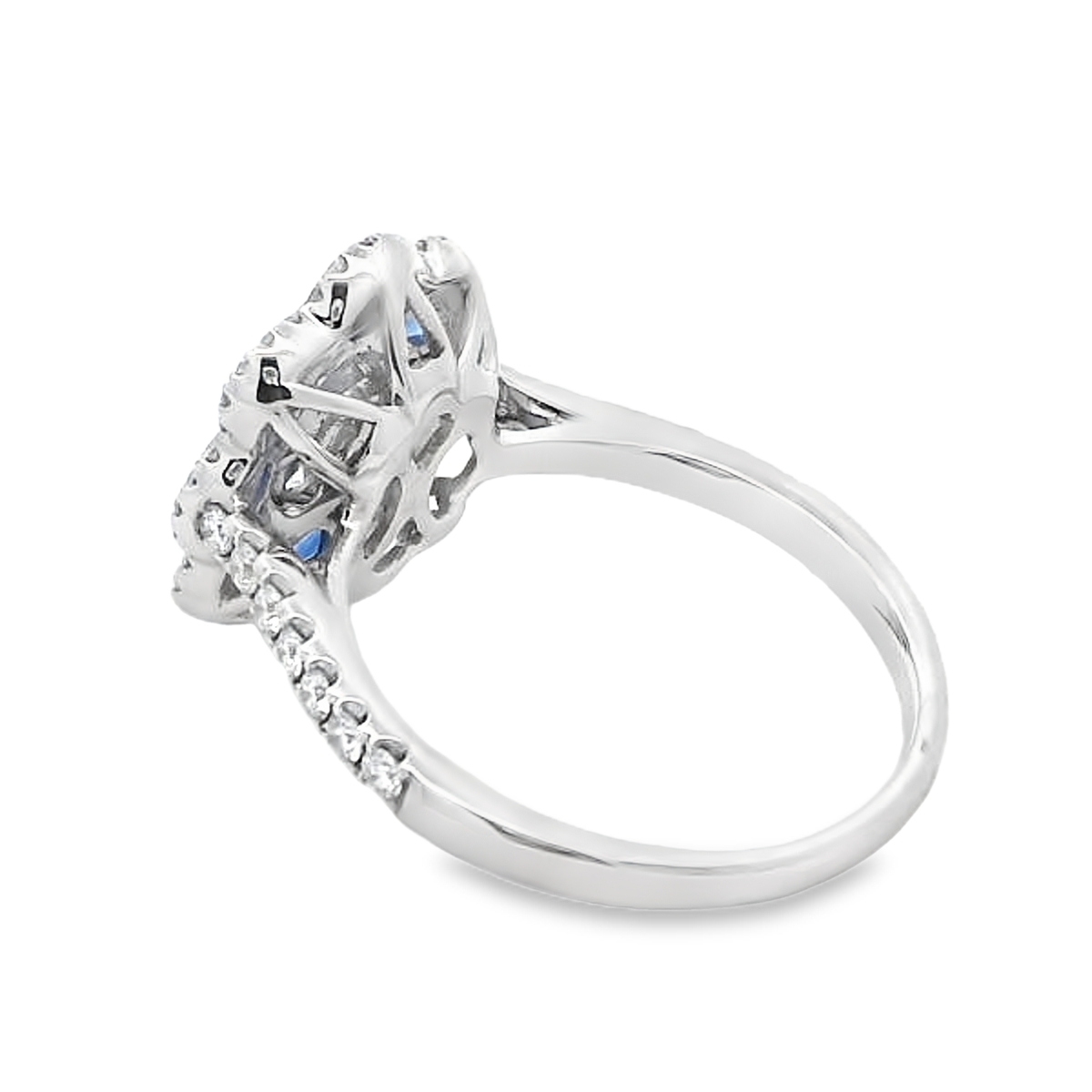 18K White Gold Sapphire & Diamond Flower Halo Cluster Ring