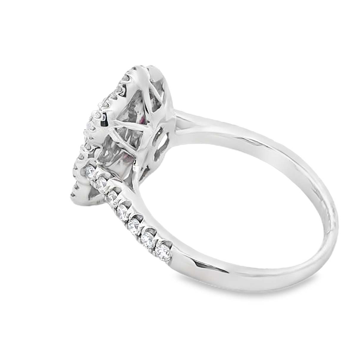 18K White Gold Ruby & Diamond Flower Halo Cluster Ring
