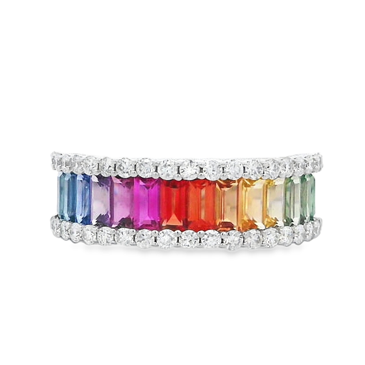 18K White Gold Rainbow Sapphire & Diamond Band