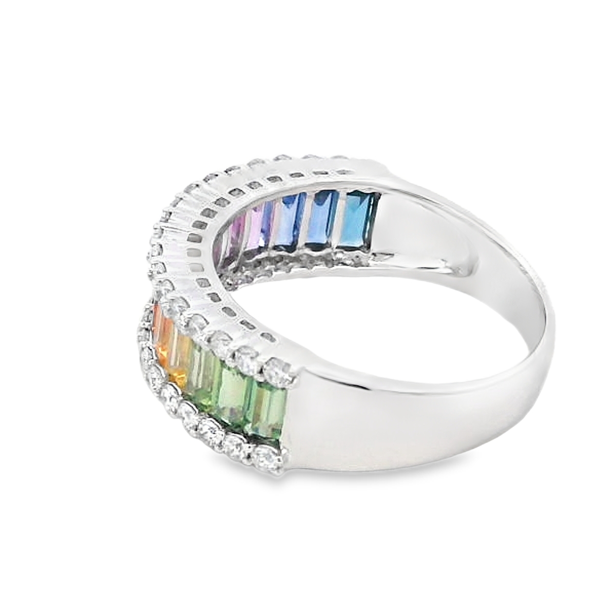18K White Gold Rainbow Sapphire & Diamond Band