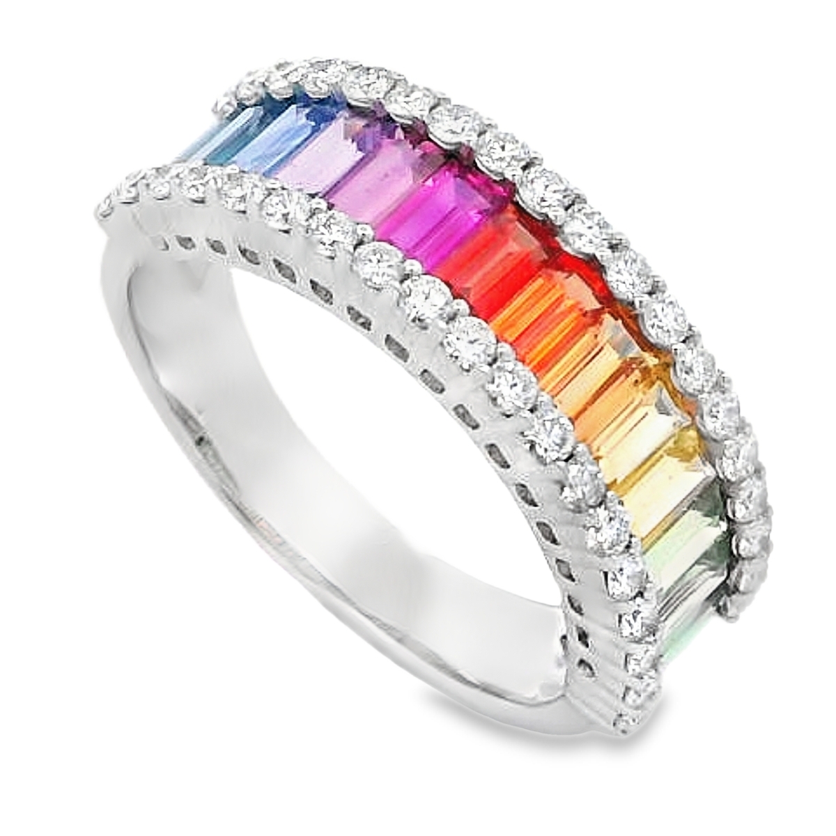 18K White Gold Rainbow Sapphire & Diamond Band