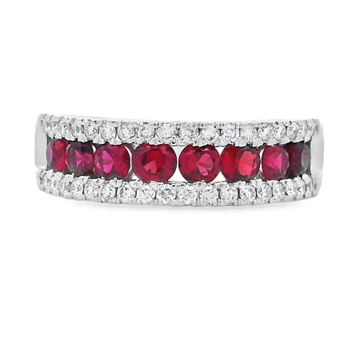 18K White Gold Ruby & Diamond Rows Band