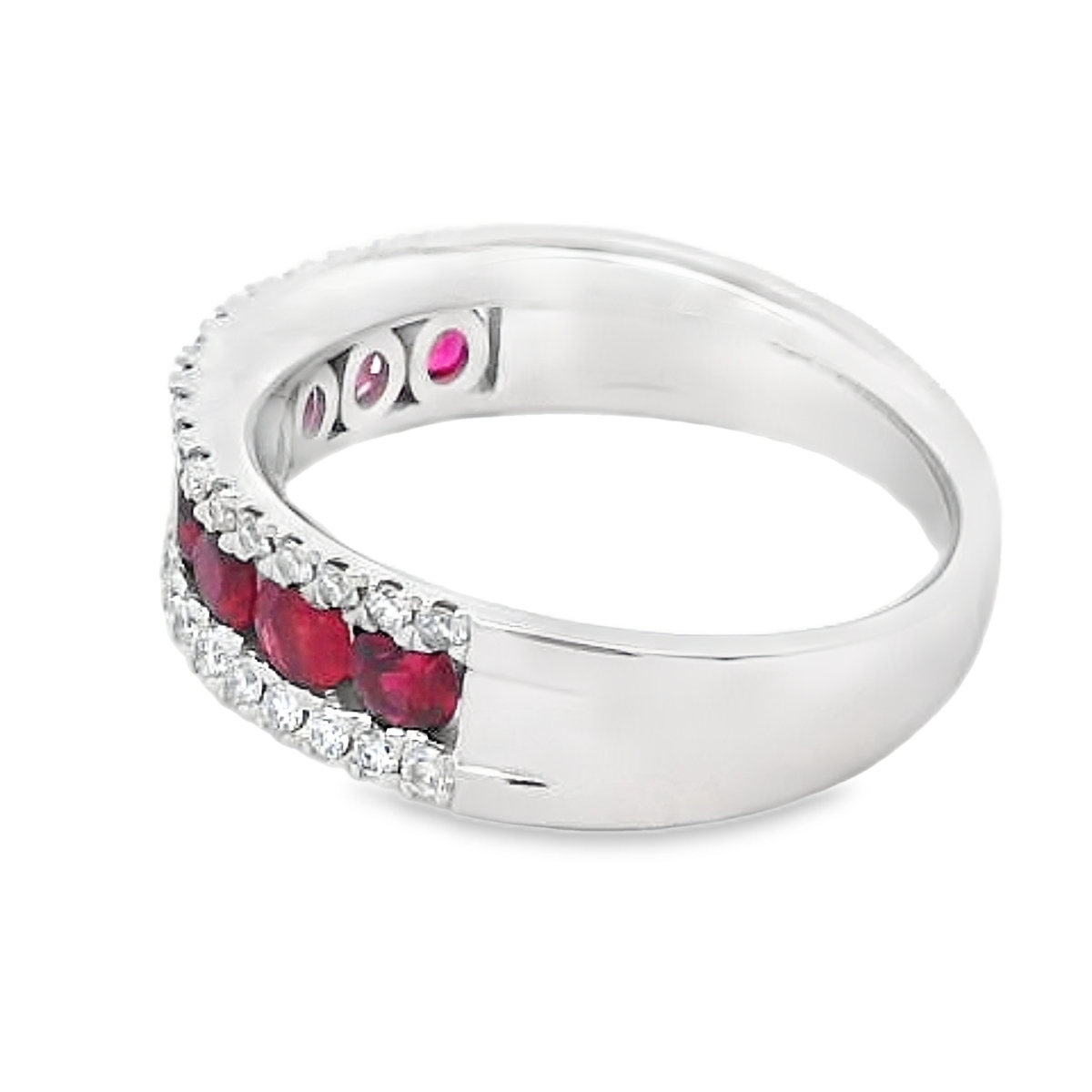 18K White Gold Ruby & Diamond Rows Band