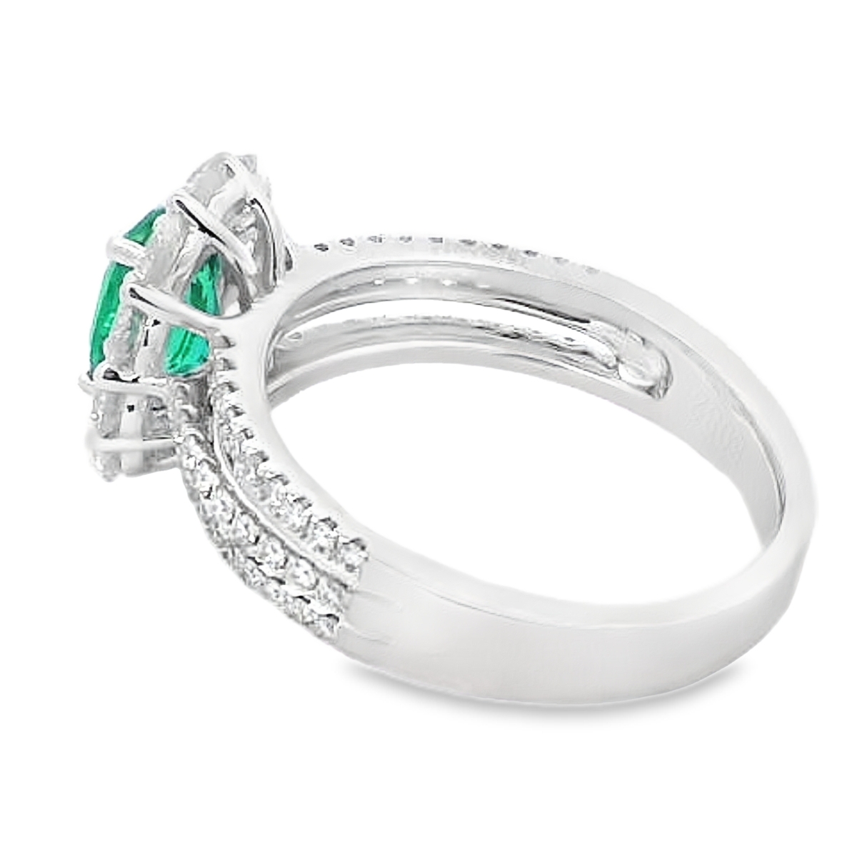 18K White Gold Emerald and Diamond Halo Ring