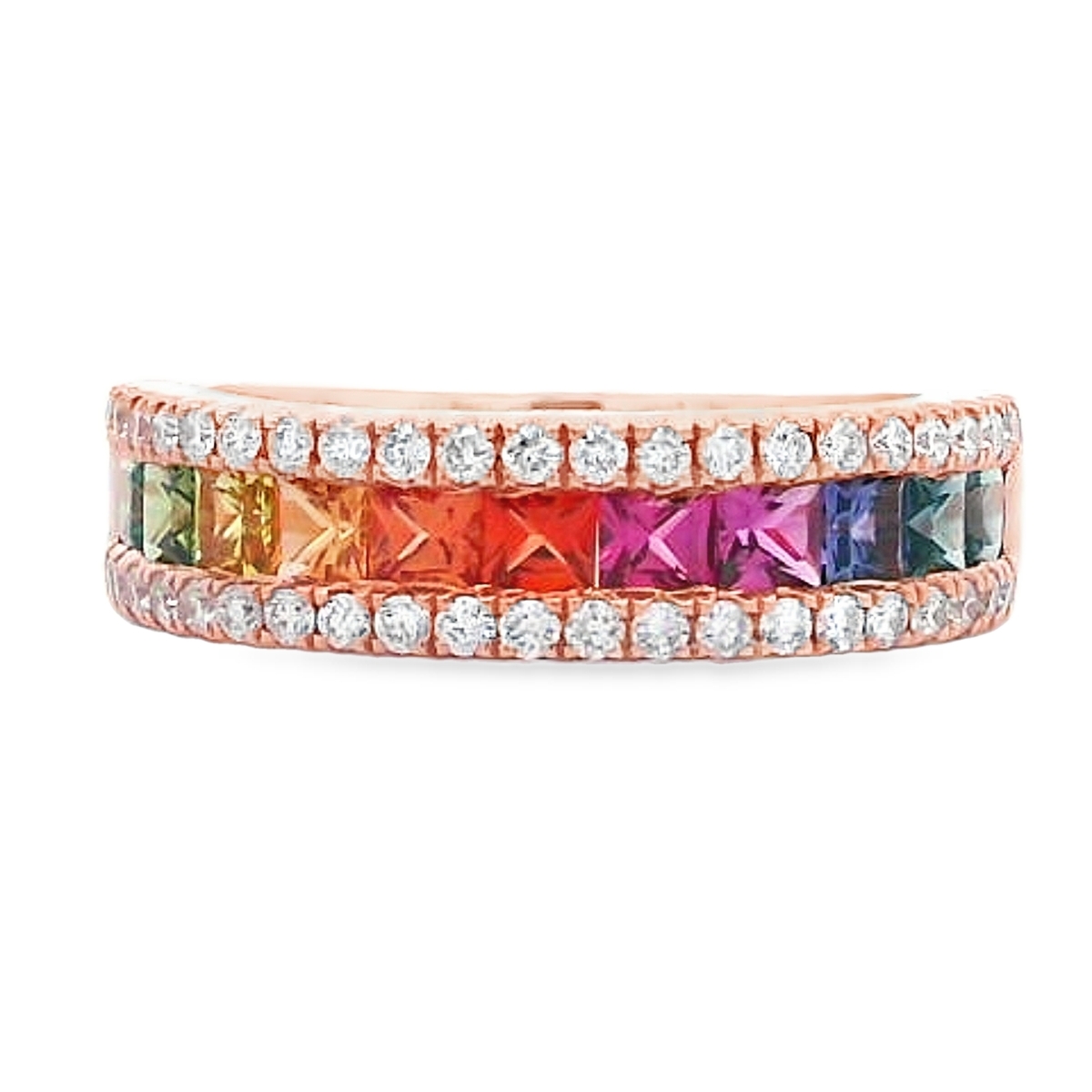 18K Rose Gold Princess-Cut Rainbow Sapphire & Diamond Ring