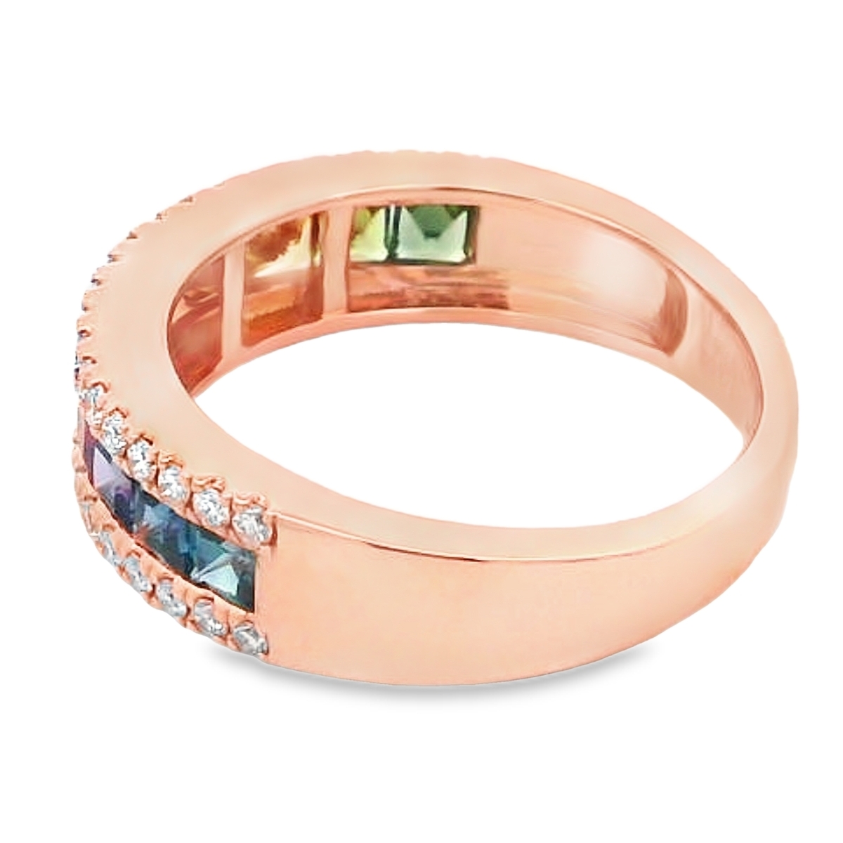 18K Rose Gold Princess-Cut Rainbow Sapphire & Diamond Ring