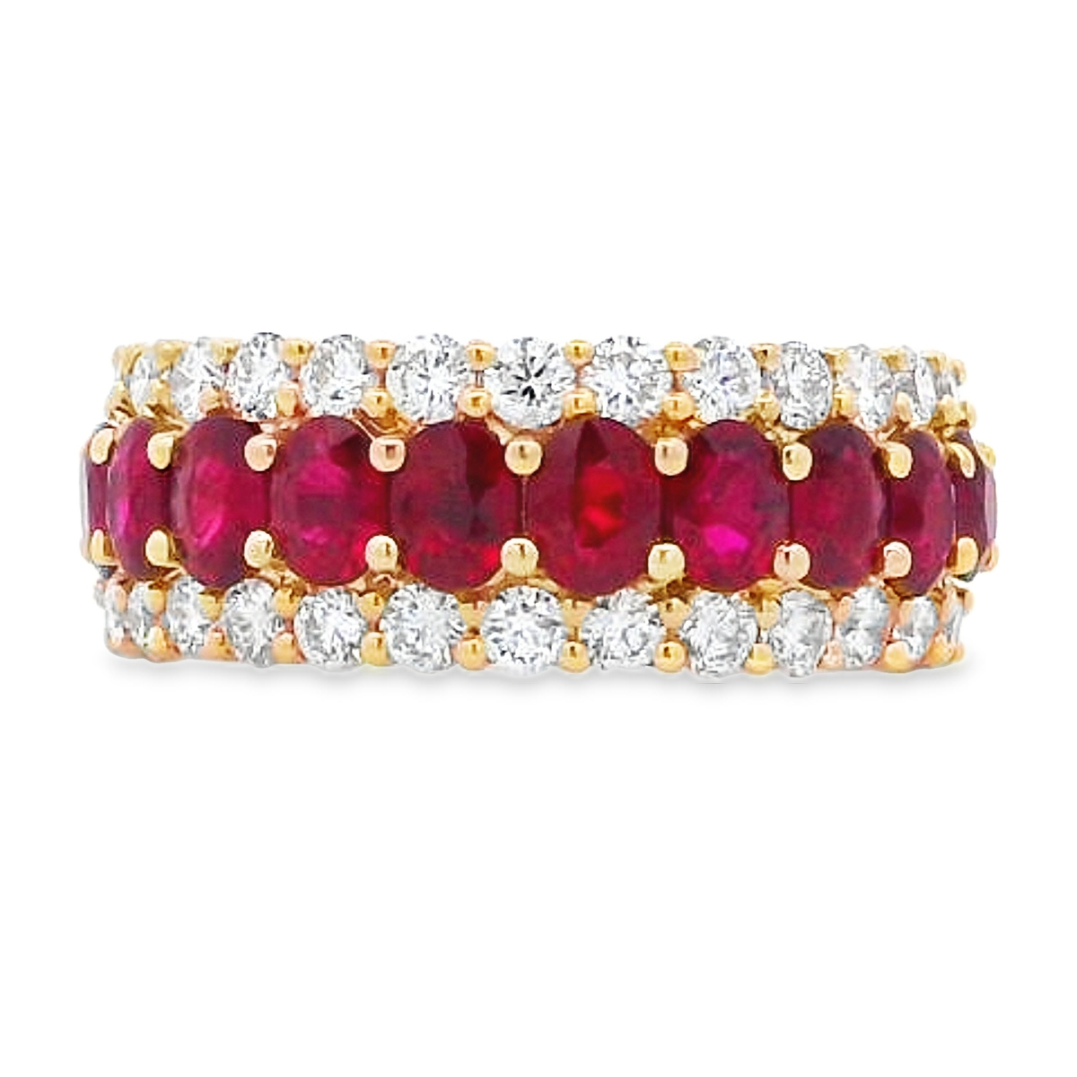 18K Yellow Gold Ruby & Diamond Wide Ring