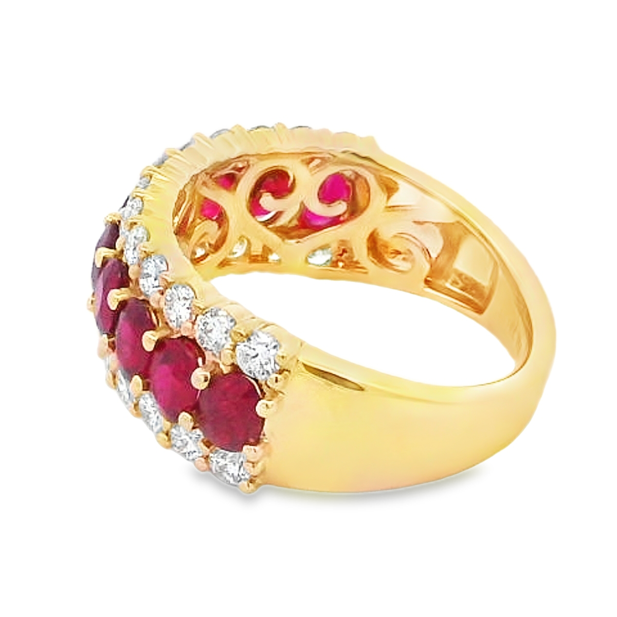 18K Yellow Gold Ruby & Diamond Wide Ring