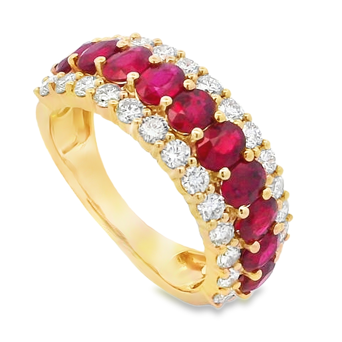 18K Yellow Gold Ruby & Diamond Wide Ring