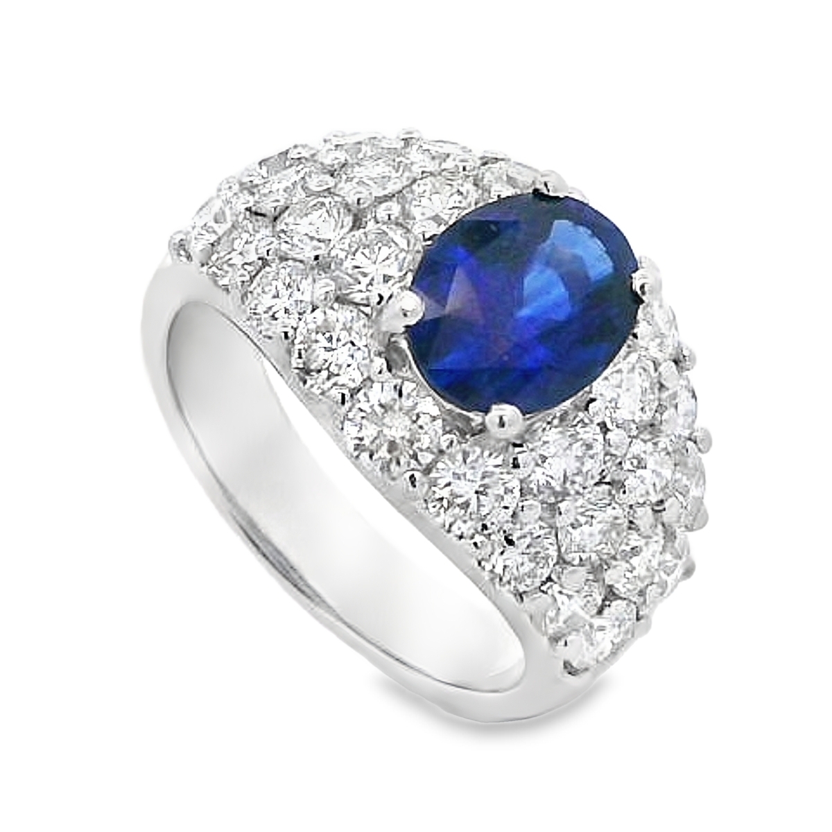 18K White Gold Sapphire & Diamond Cluster Ring