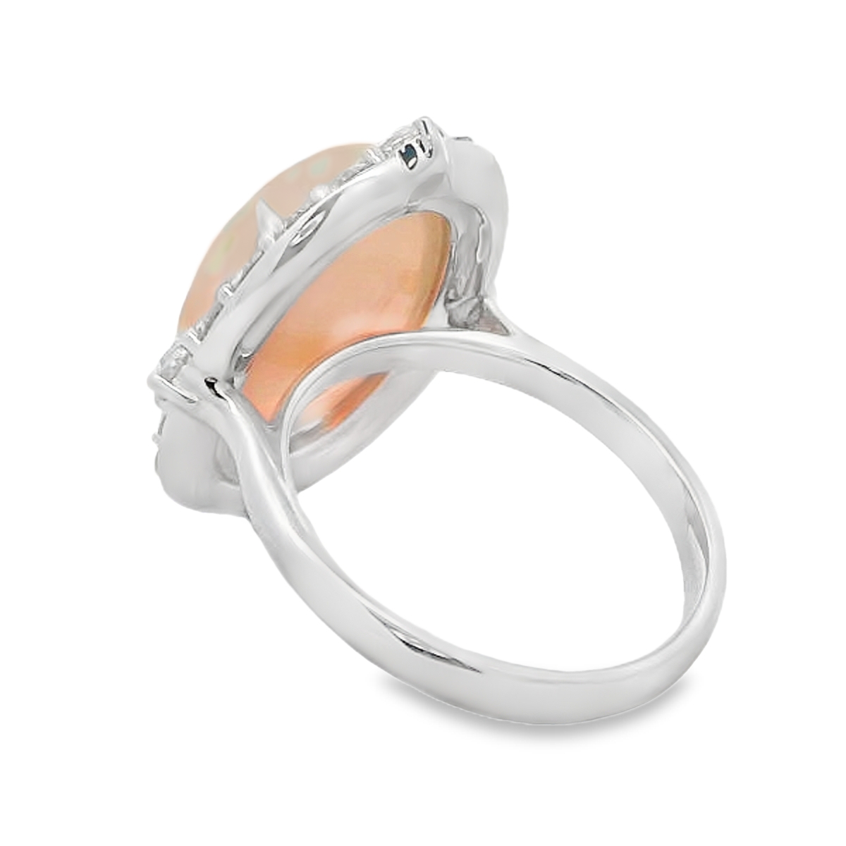 18K White Gold Opal and Diamond Burst Halo Ring