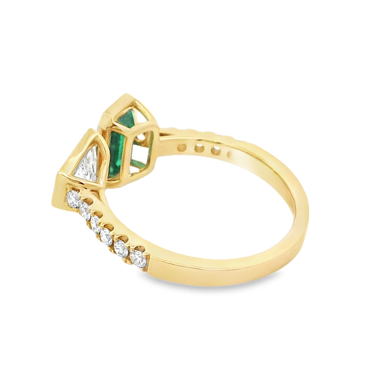 18K Yellow Gold Emerald & Diamond Open Toi et Moi Ring