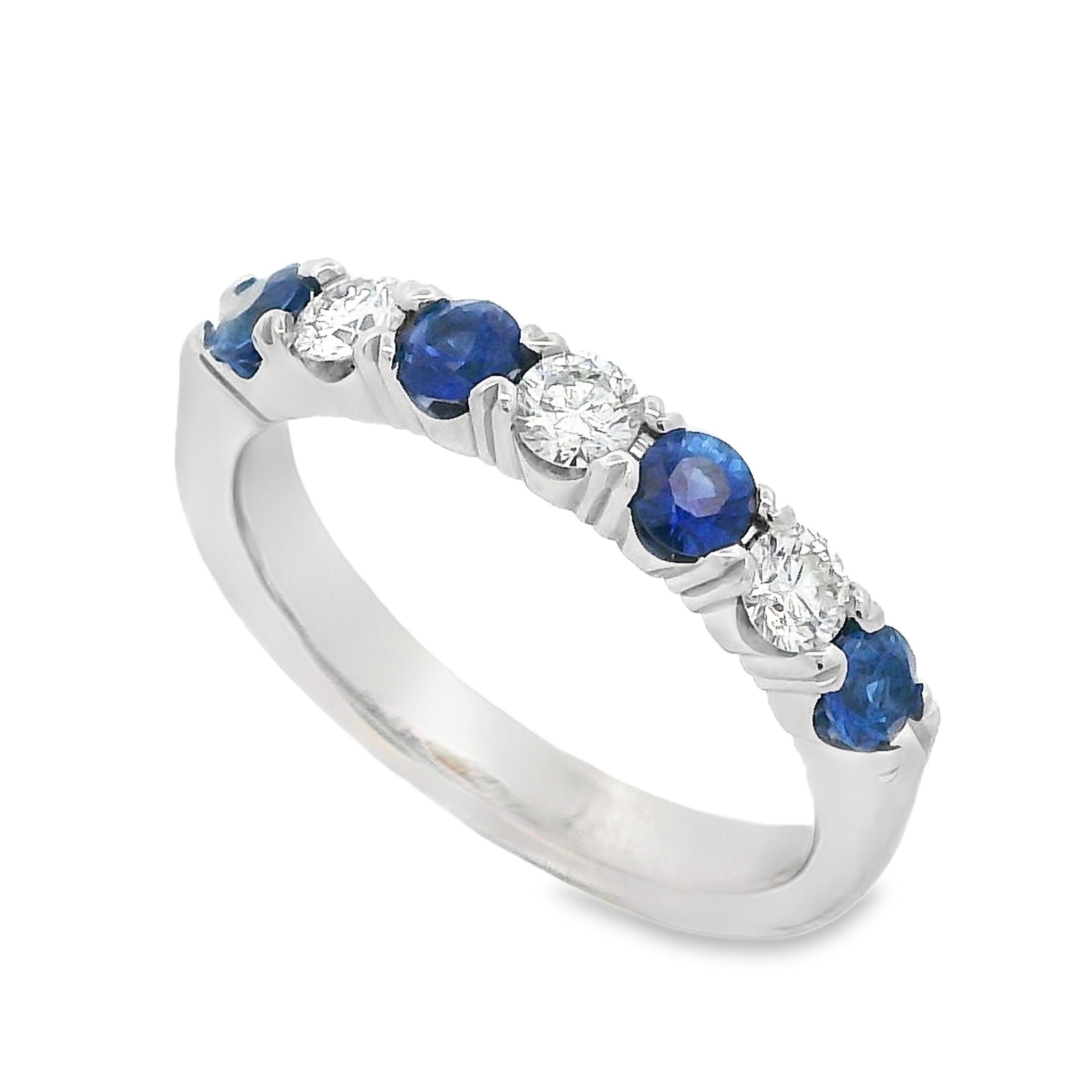 Roman Jewelers Signature 14K White Gold Sapphire & Diamond 7-Stone Ring