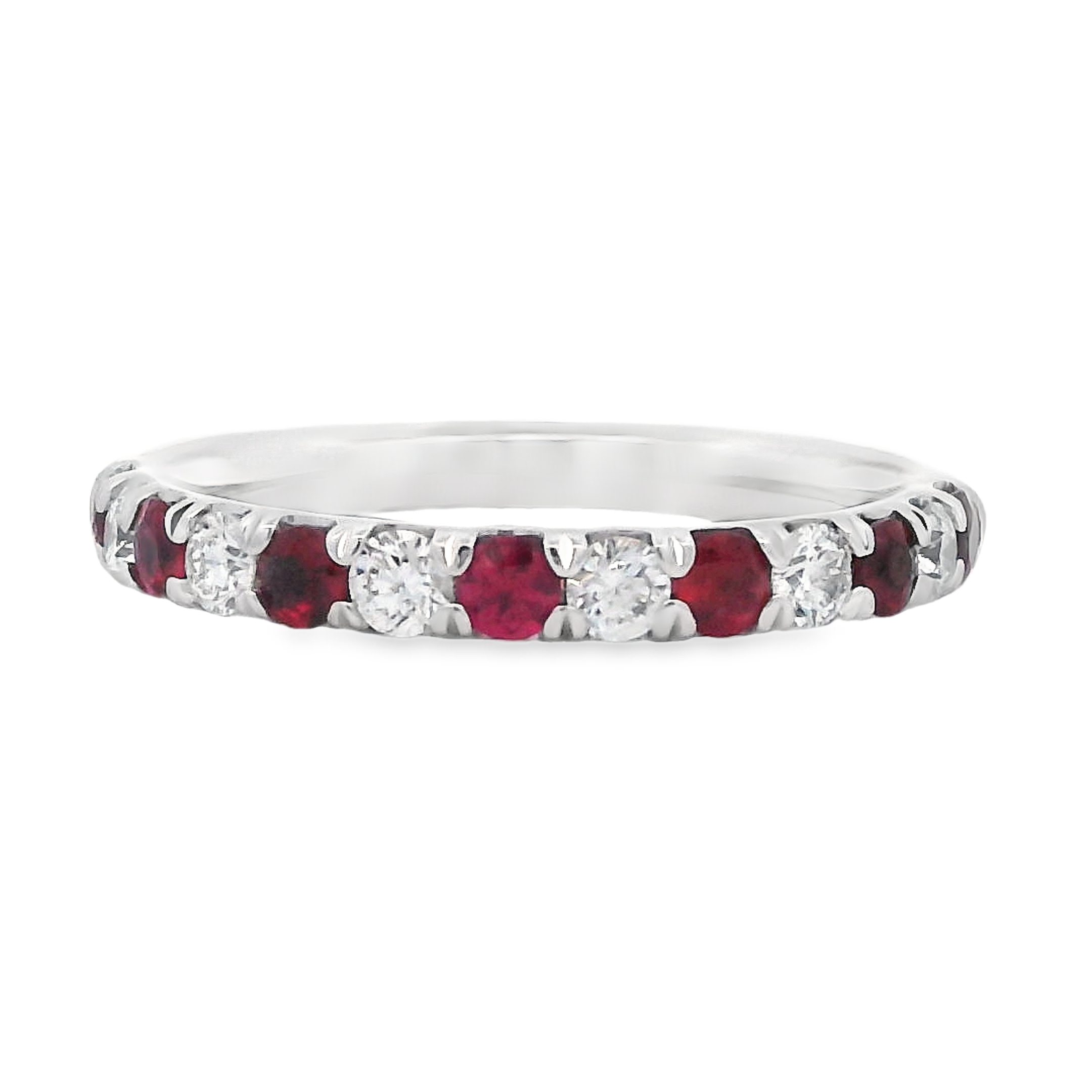 Roman Jewelers Signature 14K White Gold Ruby& Diamond Alternating Anniversary Band