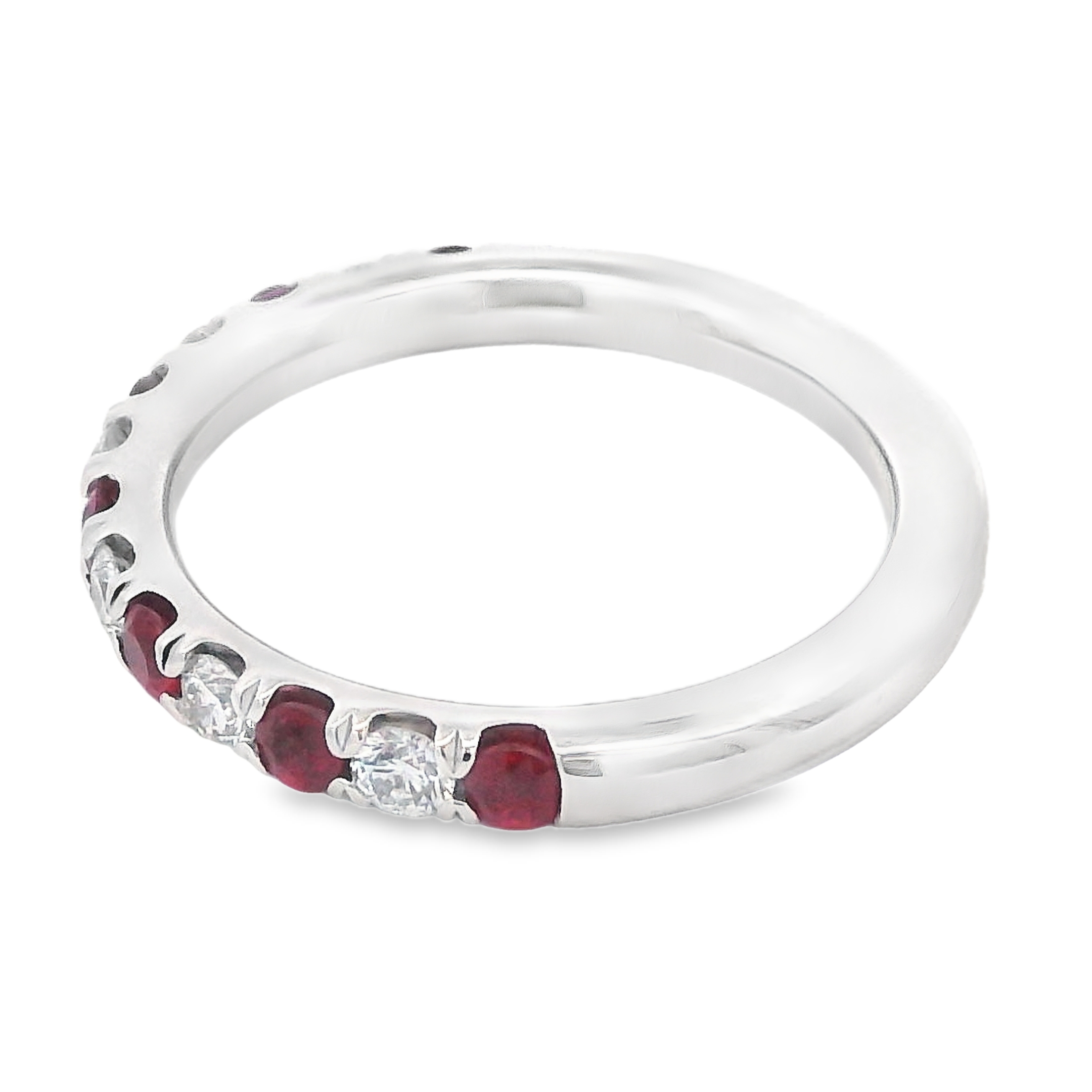 Roman Jewelers Signature 14K White Gold Ruby& Diamond Alternating Anniversary Band