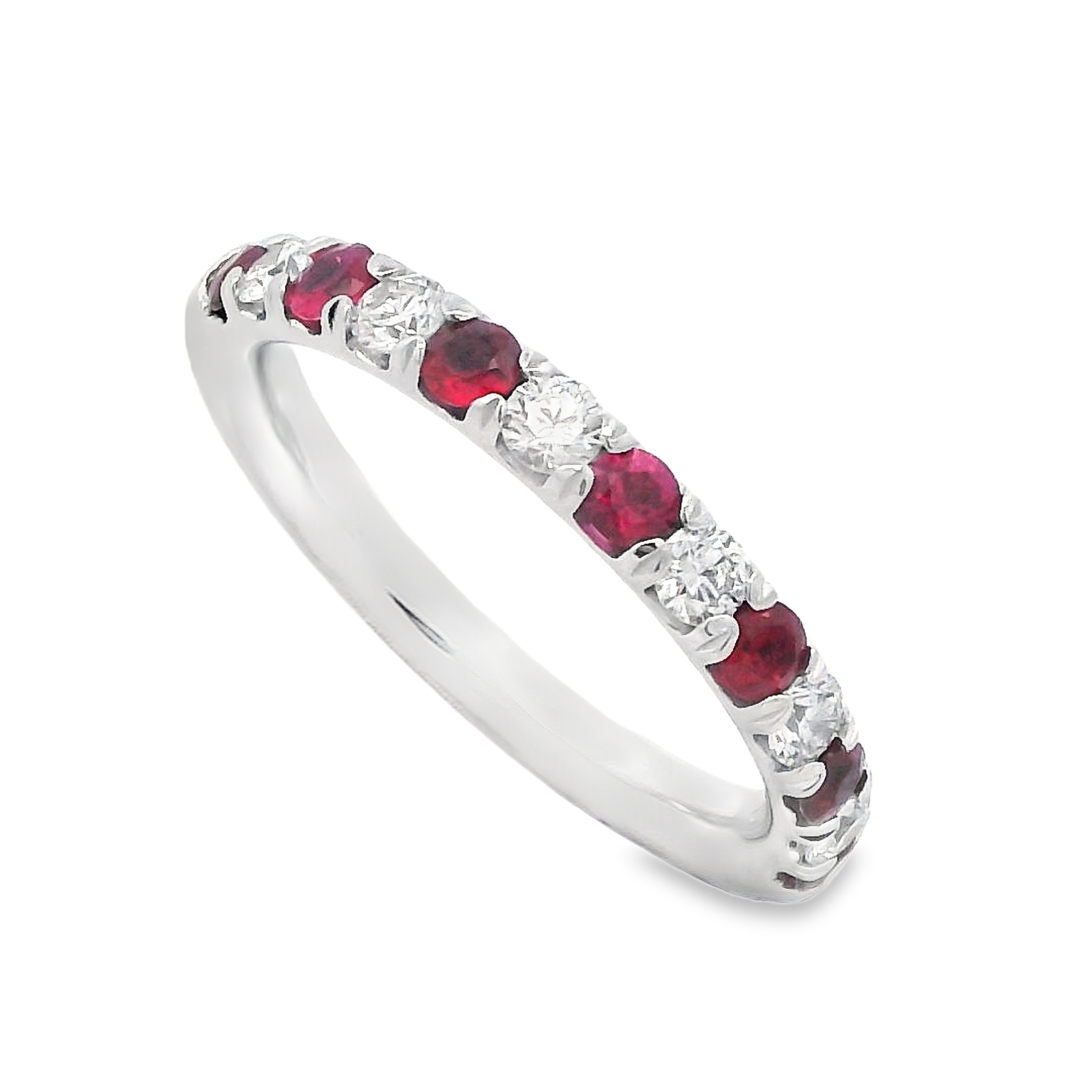 Roman Jewelers Signature 14K White Gold Ruby& Diamond Alternating Anniversary Band